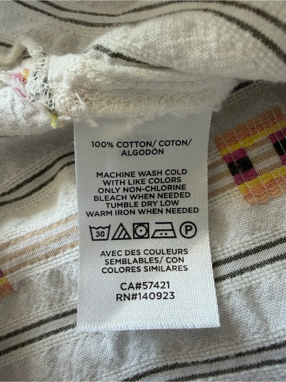 Loft Boho Puff Sleeve Stripe Aztec Blouse Size Small 100% Cotton Top